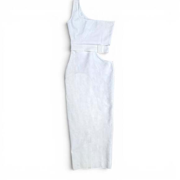 Fashion Nova Dresses & Skirts - Fashion Nova White One Shoulder Cutout Belted Midi Dress Size S
